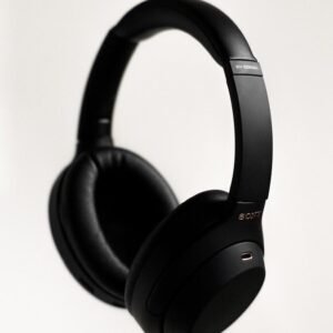 a pair of headphones sitting on top of a table