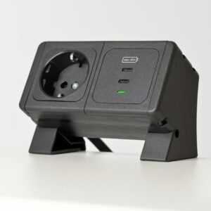 Black electrical adapter with two outlets and usb ports